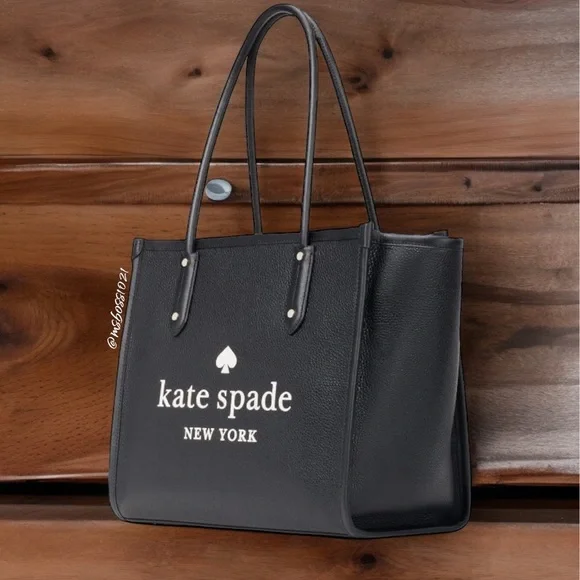 kate spade Ella LOGO Pebbled Leather Tote + Wallet in Black NWT